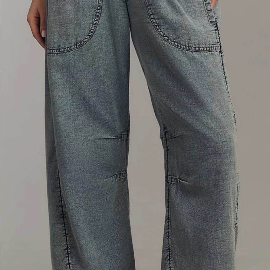 Pilcro Anthropologie Reese Barrel-Leg Pants In Cotton Medium Denim
